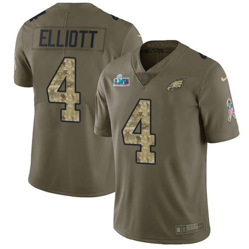 Amazing Eagles #4 Jake Elliott Olive/Camo Super Bowl LVII Patch Men's Stitched NFL Limited 2017 Salute To Service Jersey Collectors this is a must have Add this Eagles jersey to your collection