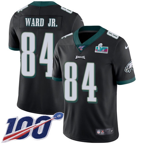 Exceptional Eagles #84 Greg Ward Jr. Black Super Bowl LVII Patch Alternate Men's Stitched NFL 100th Season Vapor Limited Jersey Retailers boost your inventory Order these popular Eagles jerseys