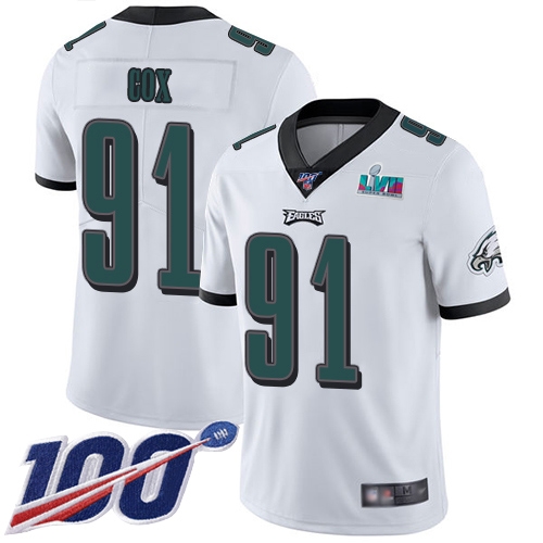 Gorgeous Eagles #91 Fletcher Cox White Super Bowl LVII Patch Youth Stitched NFL 100th Season Vapor Limited Jersey Act fast Only a few left Secure your Eagles jersey today