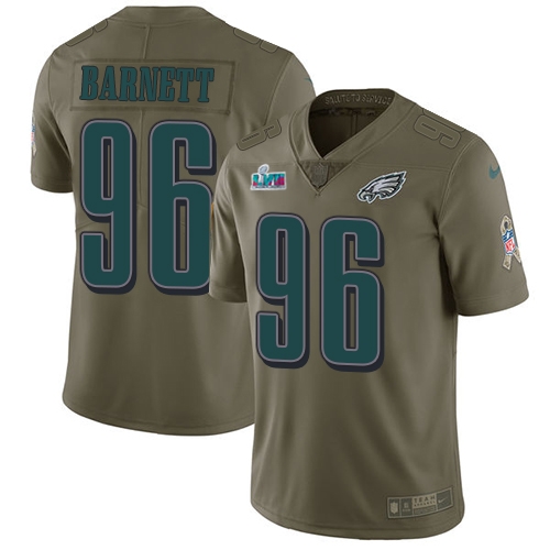 Stunning Eagles #96 Derek Barnett Olive Super Bowl LVII Patch Youth Stitched NFL Limited 2017 Salute To Service Jersey Sports fans this is your chance Order soon to support the Eagles