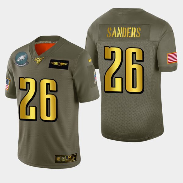 Outstanding Philadelphia Eagles #26 Miles Sanders Men's Olive Gold 2019 Salute to Service Limited NFL 100 Jersey Sports fans this is your chance Order soon to support the Eagles
