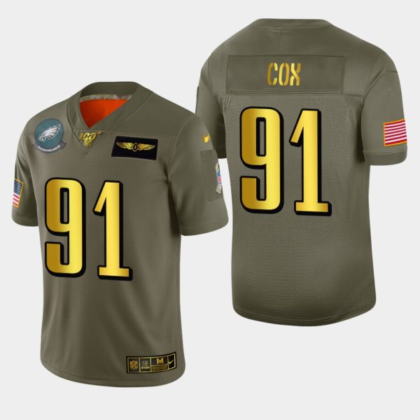 Superb Philadelphia Eagles #91 Fletcher Cox Men's Olive Gold 2019 Salute to Service Limited NFL 100 Jersey Retailers boost your inventory Order these popular Eagles jerseys