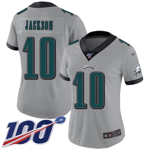 Gorgeous Eagles #10 DeSean Jackson Silver Women's Stitched NFL Limited Inverted Legend 100th Season Jersey Act fast Only a few left Secure your Eagles jersey today