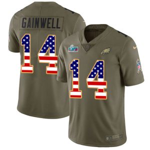 Delightful Eagles #14 Kenneth Gainwell Olive/USA Flag Super Bowl LVII Patch Men's Stitched NFL Limited 2017 Salute To Service Jersey With high demand Order now to show your love for the Eagles