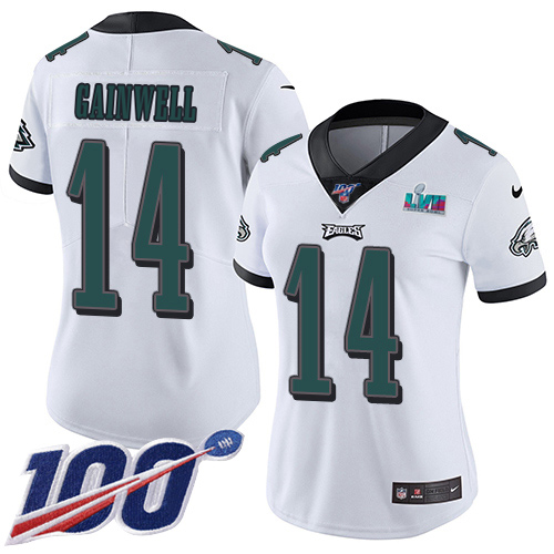 Stunning Eagles #14 Kenneth Gainwell White Super Bowl LVII Patch Women's Stitched NFL 100th Season Vapor Untouchable Limited Jersey Limited stock Order now to cheer for the Eagles