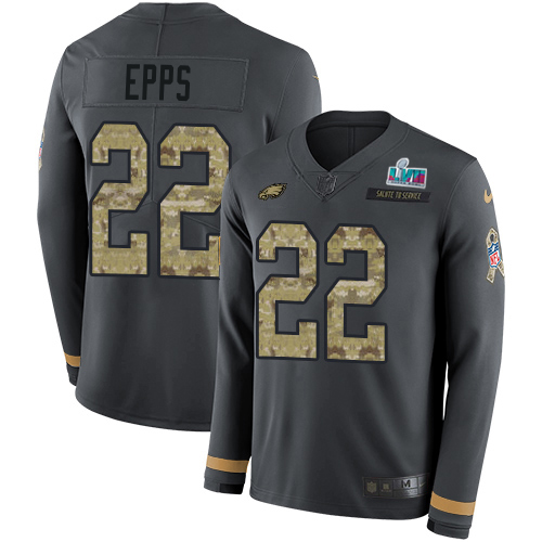 Premium Eagles #22 Marcus Epps Anthracite Salute to Service Super Bowl LVII Patch Men's Stitched NFL Limited Therma Long Sleeve Jersey Sports fans this is your chance Order soon to support the Eagles