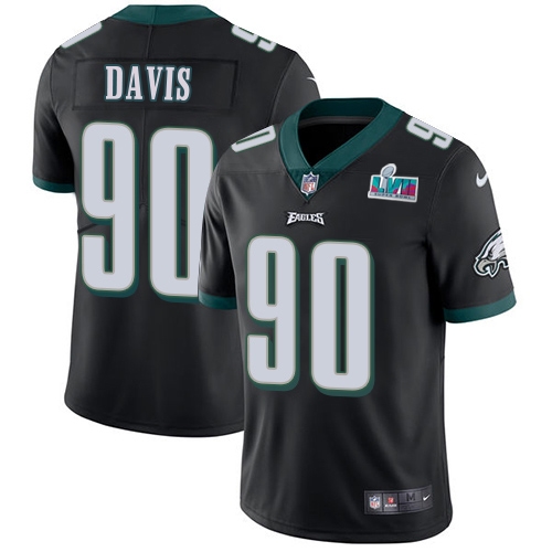 Stunning Eagles #90 Jordan Davis Black Super Bowl LVII Patch Alternate Men's Stitched NFL Vapor Untouchable Limited Jersey Collectors this is a must have Add this Eagles jersey to your collection