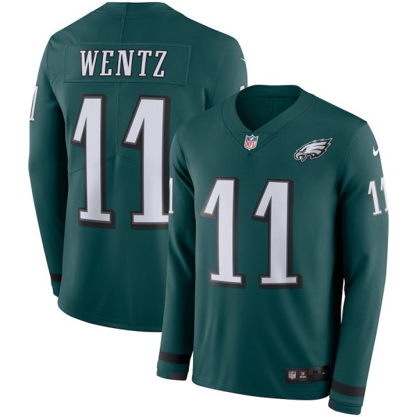 Amazing Men's Eagles #11 Carson Wentz Midnight Green Team Color Men's Stitched NFL Limited Therma Long Sleeve Jersey Collectors this is a must have Add this Eagles jersey to your collection
