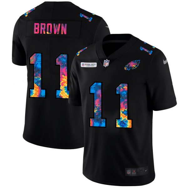 Stunning Philadelphia Eagles #11 A.J. Brown Men's Multi Color Black 2020 NFL Crucial Catch Vapor Untouchable Limited Jersey Collectors this is a must have Add this Eagles jersey to your collection