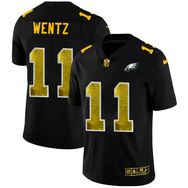 Amazing Philadelphia Eagles #11 Carson Wentz Men's Black Golden Sequin Vapor Limited NFL Jersey Collectors this is a must have Add this Eagles jersey to your collection