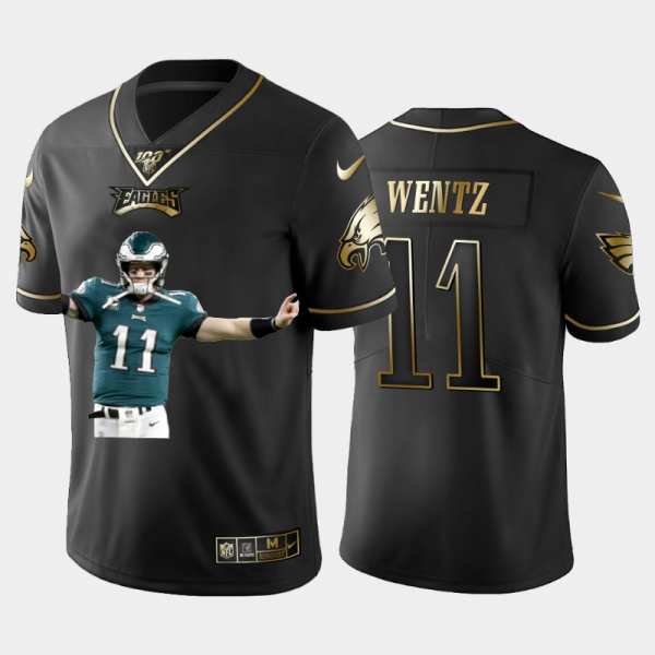 Superb Philadelphia Eagles #11 Carson Wentz Team Hero Vapor Limited NFL 100 Jersey Black Golden Sports enthusiasts Seize the opportunity Order your Eagles jersey