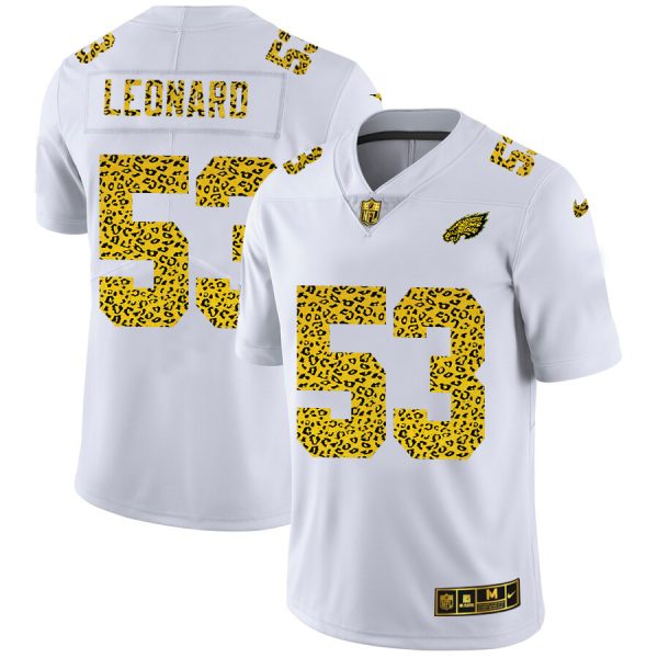 Gorgeous Philadelphia Eagles #53 Shaquille Leonard Men's Flocked Leopard Print Vapor Limited NFL Jersey White Retailers boost your inventory Order these popular Eagles jerseys